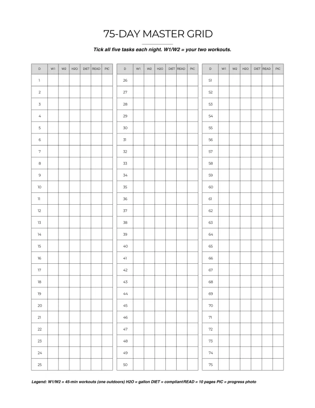 75-day master grid tracker page